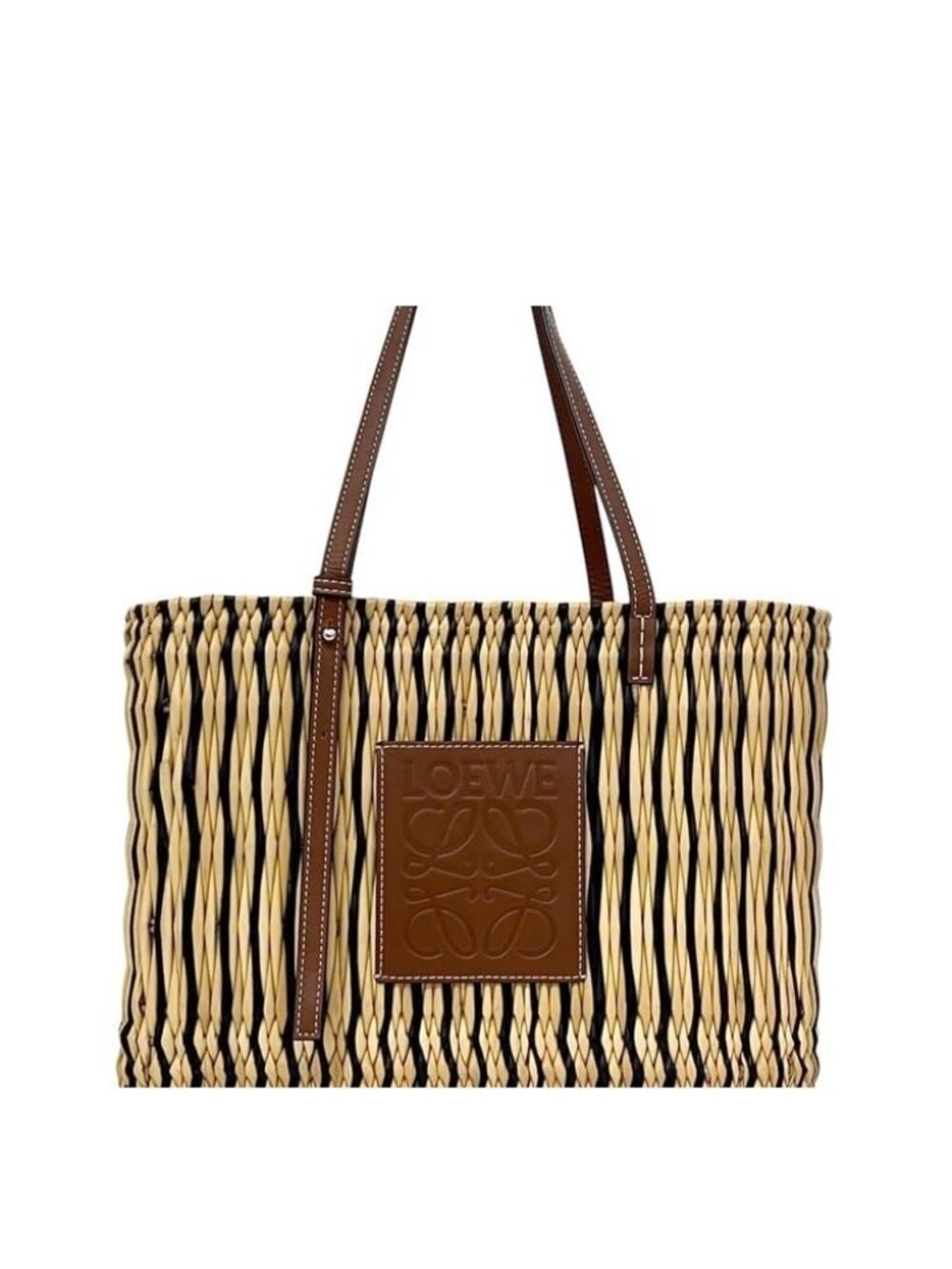 Loewe Tote Bag Square Basket Anagram Raffia Leather Beige